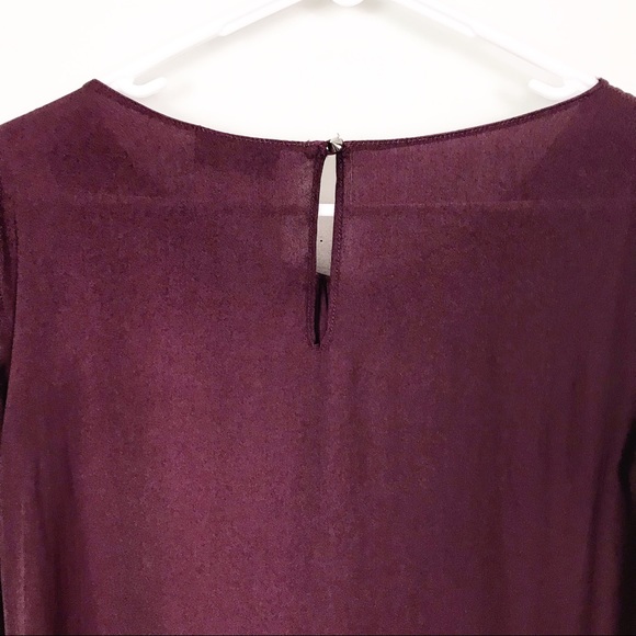 ASTR Burgundy Wine Purple Faux Wrap Top Loose Fit Flowy Chiffon Drape Blouse - Picture 6 of 8